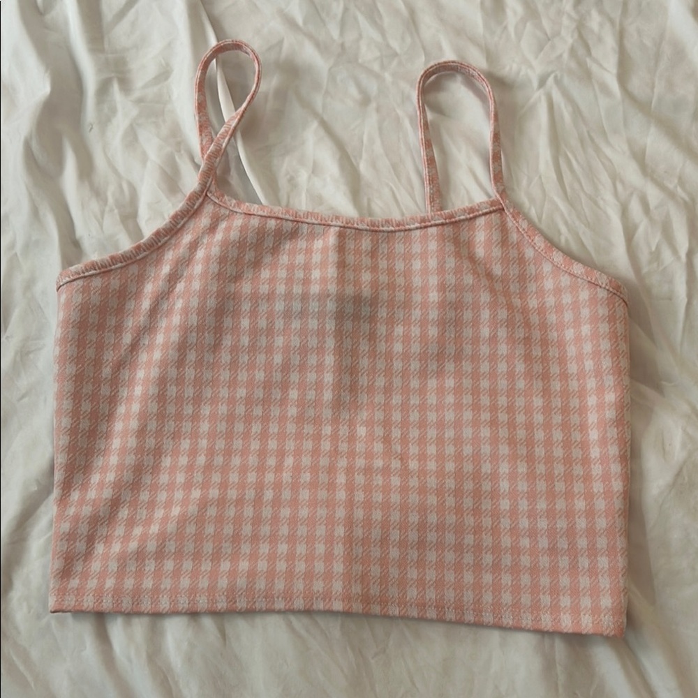 Pink and White Sleeveless Crop Camisole